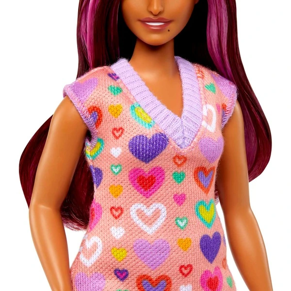 Mattel Barbie Fashionistas-Puppe Mit Pinkfarbenen Strähnen Und Kleid Mit Herzaufdruck – Bild 4