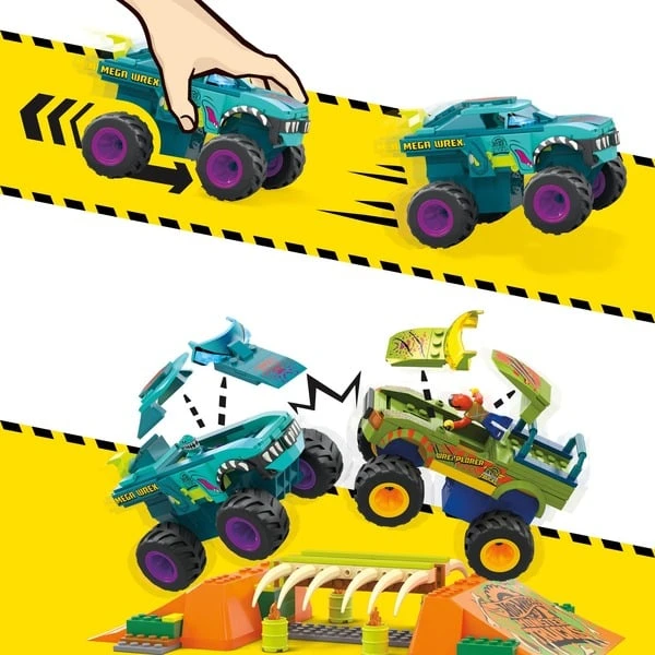 Mattel MEGA Hot Wheels Monster Trucks Mega-Wrex Knochen Crash Stuntbahn, Konstruktionsspielzeug – Bild 3