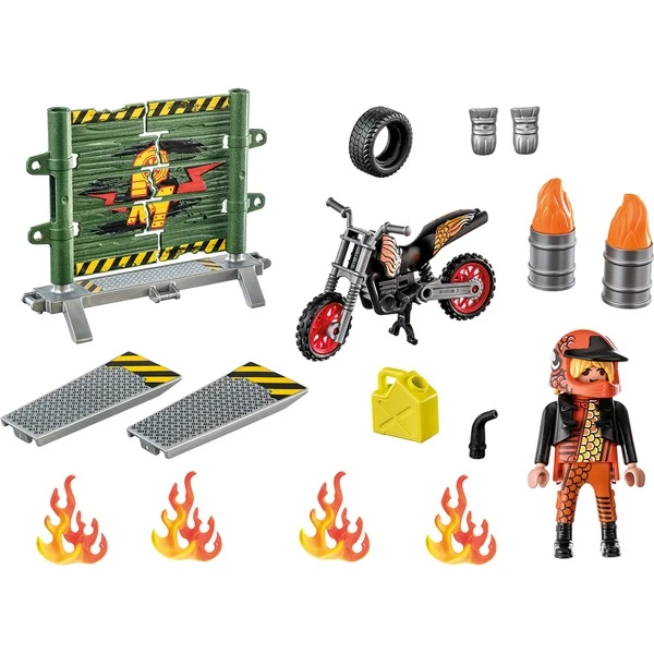 PLAYMOBIL 71256 Stuntshow Starter Pack Stuntshow Motorrad Mit Feuerwand, Konstruktionsspielzeug – Bild 2