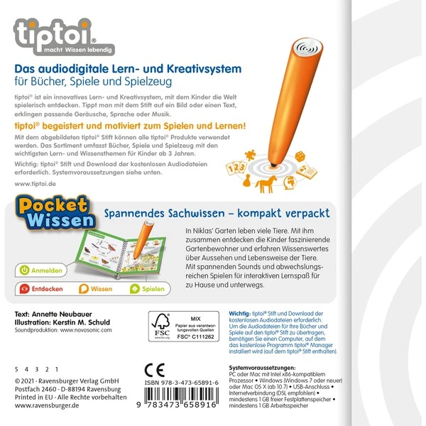 Ravensburger Tiptoi Pocket Wissen: Tiere Im Garten, Lernbuch – Bild 2