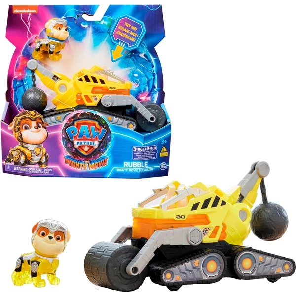 Spin Master Paw Patrol Mighty Kinofilm - Basis Fahrzeug Von Rubble Mit Welpenfigur, Spielfahrzeug