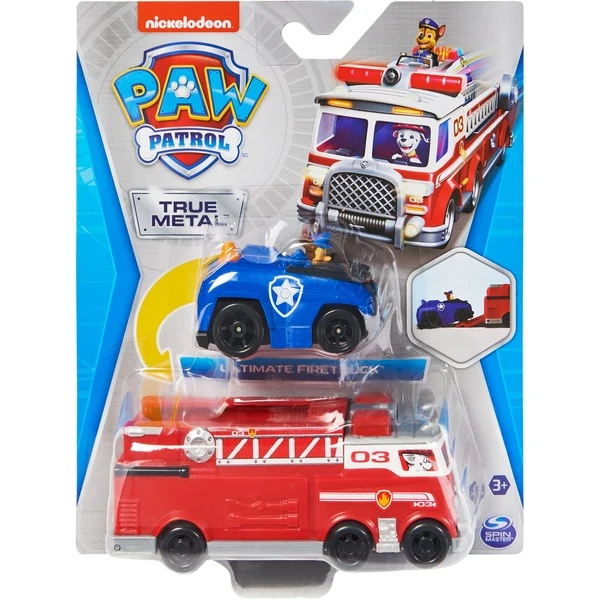 Spin Master Paw Patrol True Metal Team 2er Set Feuerwehrwagen Und Polizeiauto Mit Chase, Spielfahrzeug