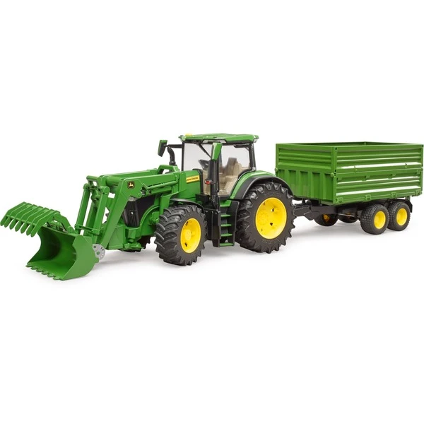 Bruder John Deere 7R 350 Mit Frontlader Und Tandemachstransportanhänger, Modellfahrzeug – Bild 4